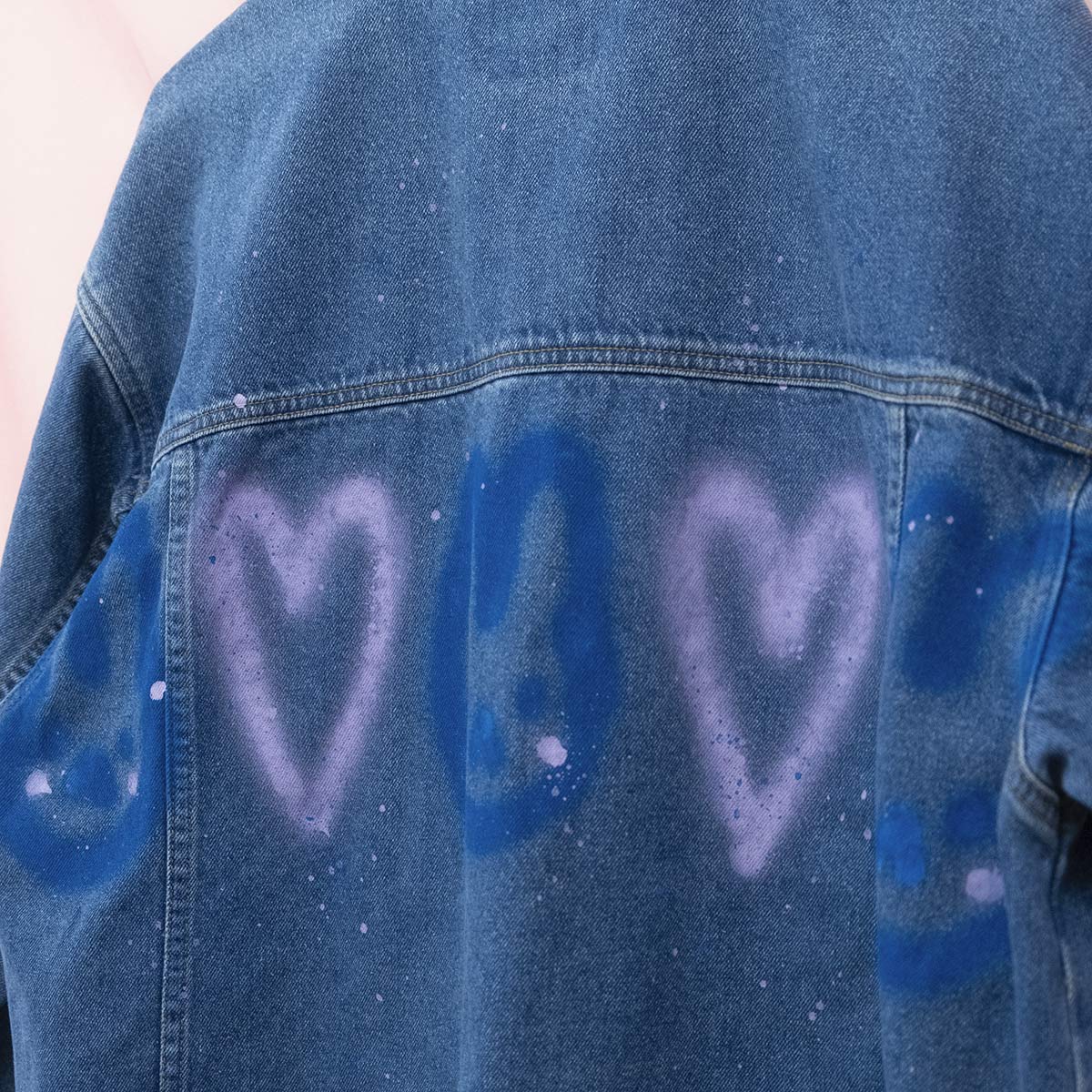 Upcycled spray painted denim jacket — bunnies & hearts