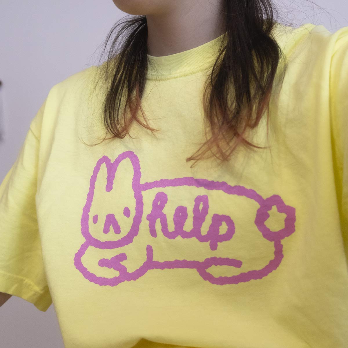 T-shirt jaune fluo "lapin help"