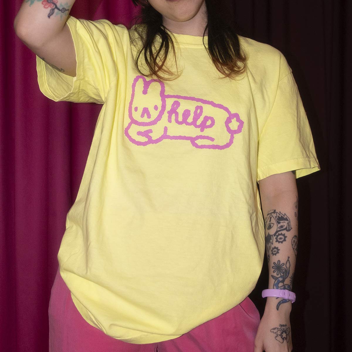 T-shirt jaune fluo "lapin help"