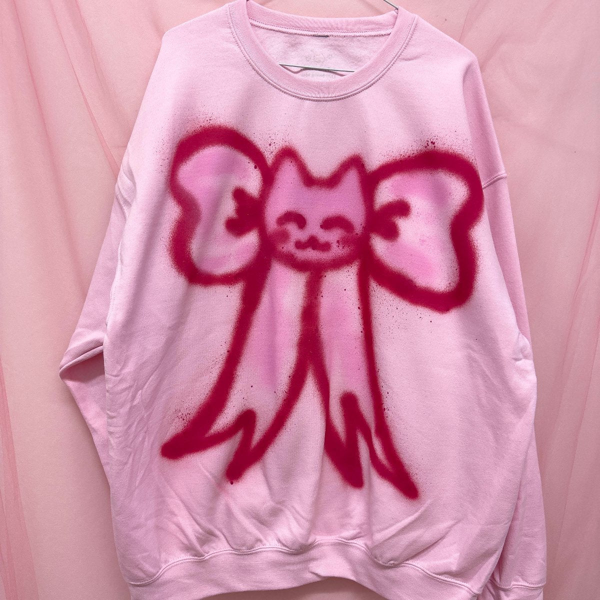 Spray painted Cat with Bow Crewneck (XL)