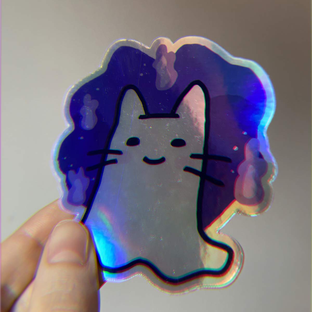 Ghost Cat Holographic Sticker 3" 