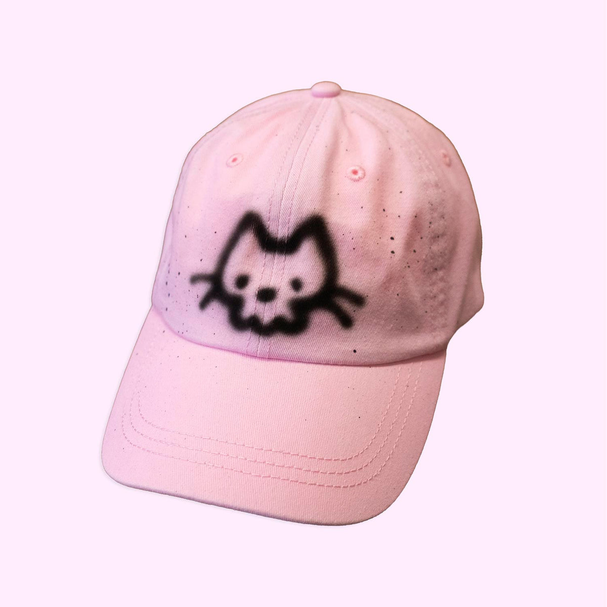 Unique "Skull Cat" Airbrushed Pastel Pink Hat