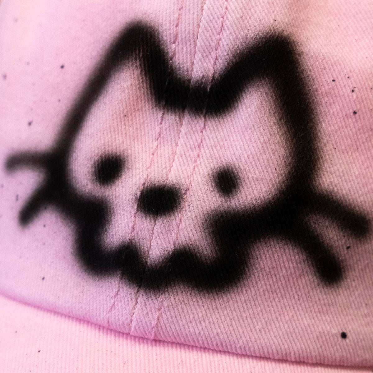 Unique "Skull Cat" Airbrushed Pastel Pink Hat