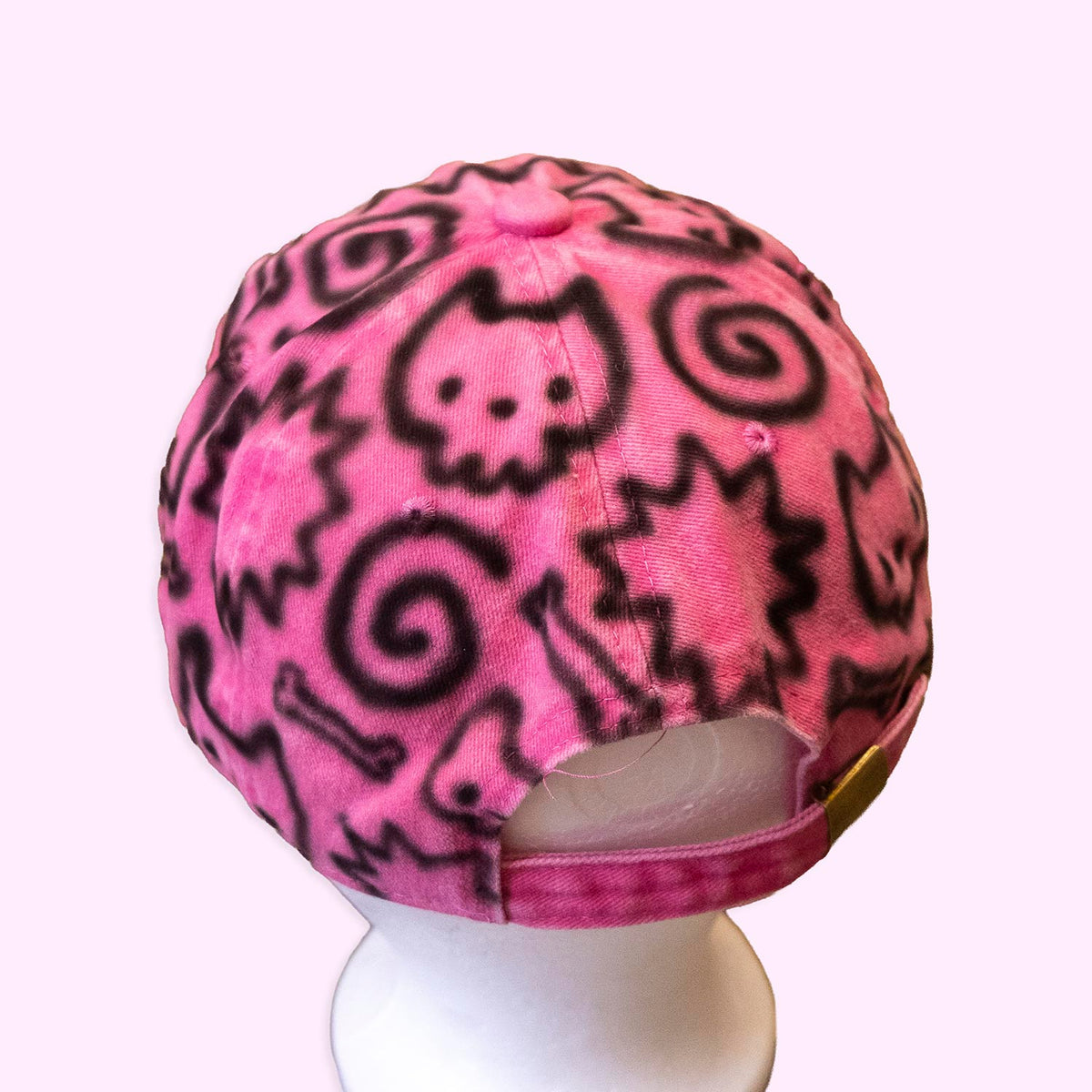 Unique "Skull Cats" Airbrushed Pink Hat