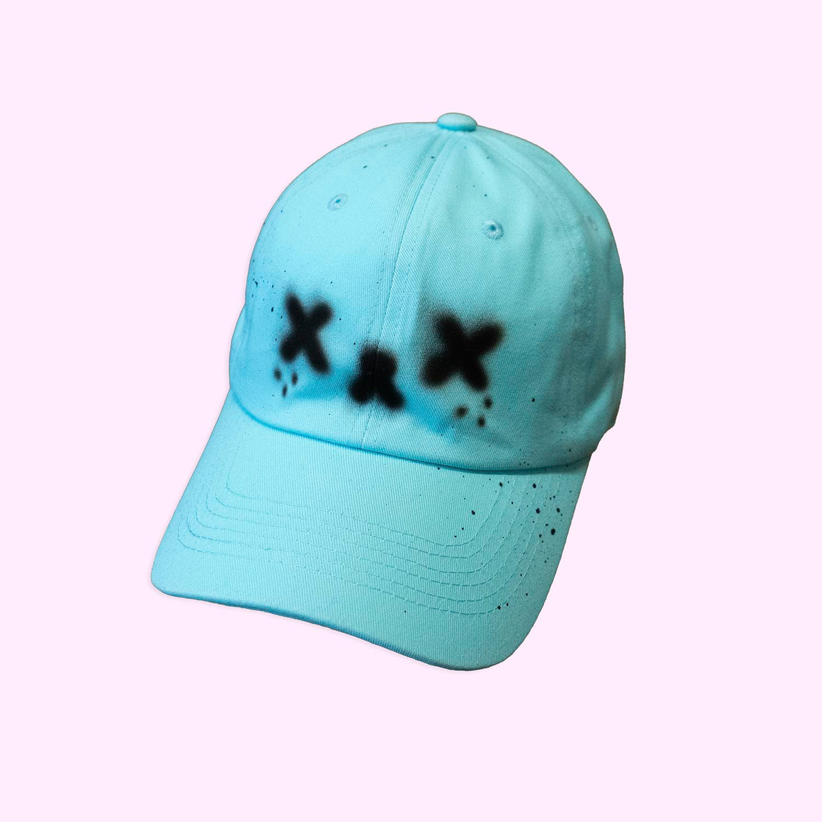 Unique "Exhausted Cat" Airbrushed Turquoise Hat