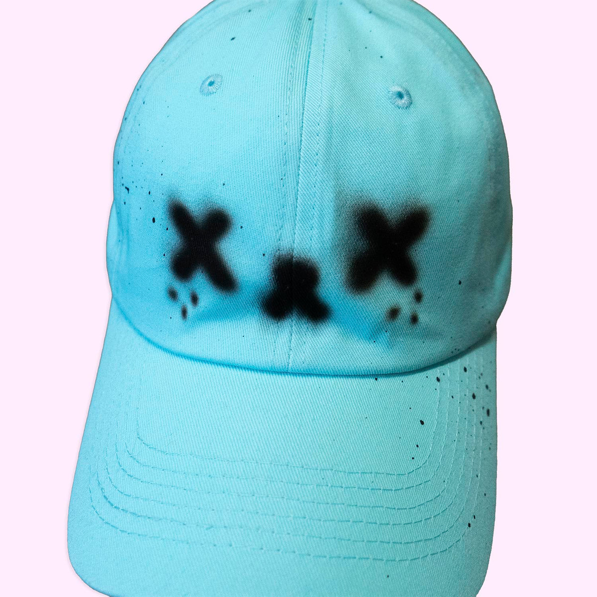 Unique "Exhausted Cat" Airbrushed Turquoise Hat