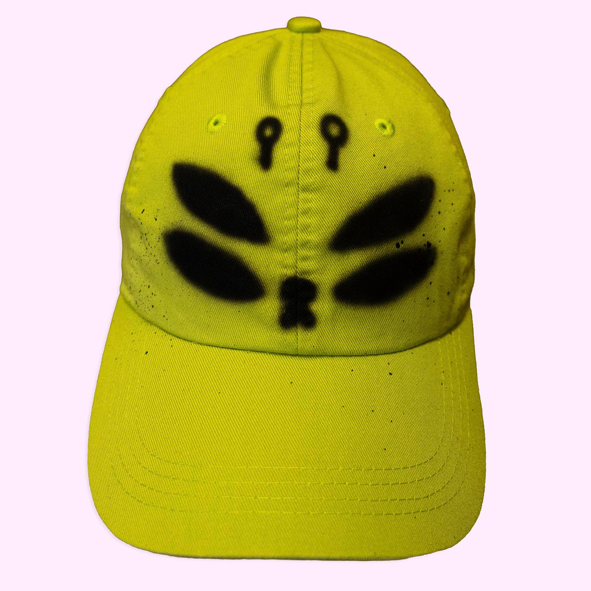Unique "Alien Cat" Airbrushed Lime Green Hat
