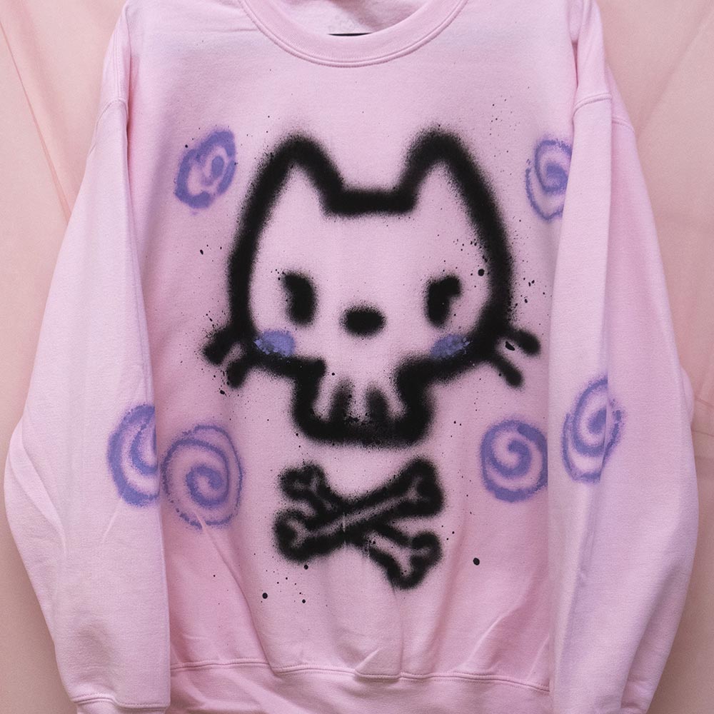 Cat skull spray painted sweatshirt (L)