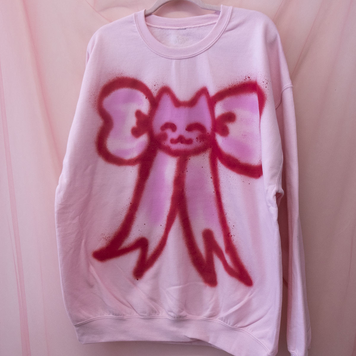 Spray painted Cat with Bow Crewneck (XL)