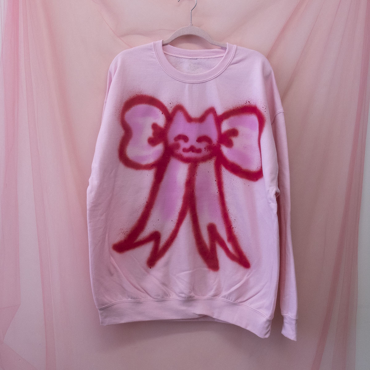 Spray painted Cat with Bow Crewneck (XL)