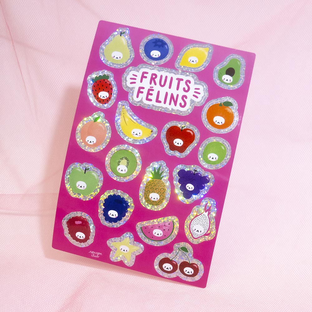 Feline Fruits Glitter Sticker Sheet 