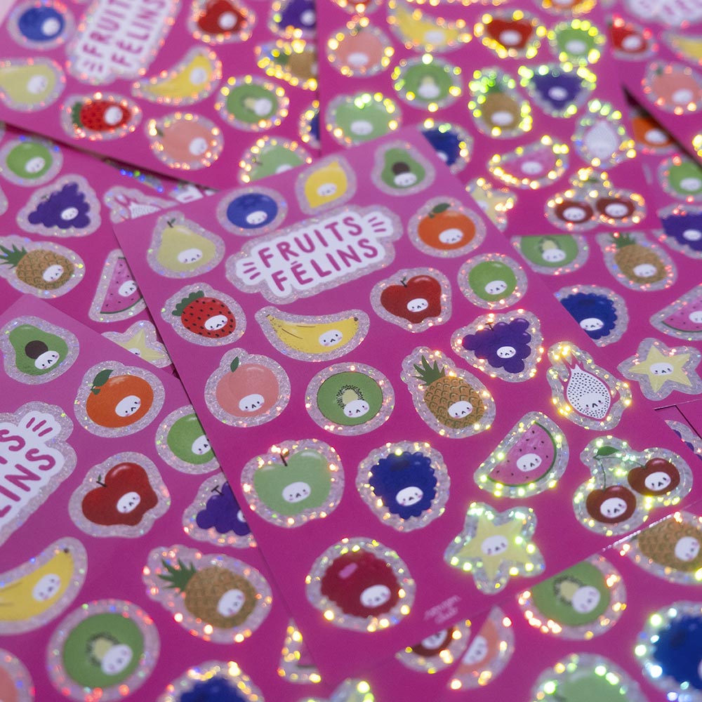 Feline Fruits Glitter Sticker Sheet 