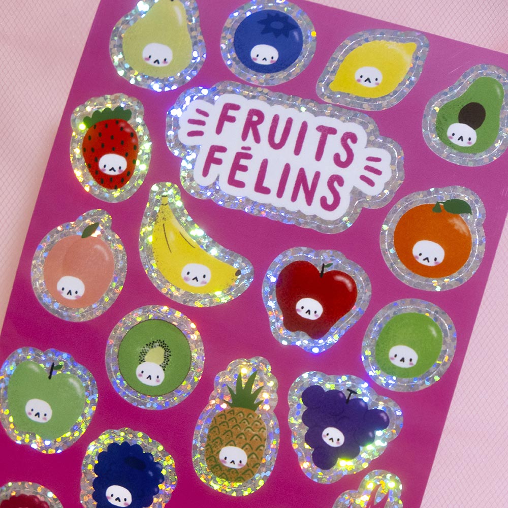 Feline Fruits Glitter Sticker Sheet 