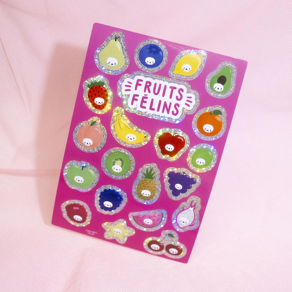 Feline Fruits Glitter Sticker Sheet 