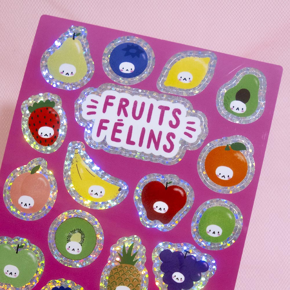 Feline Fruits Glitter Sticker Sheet 