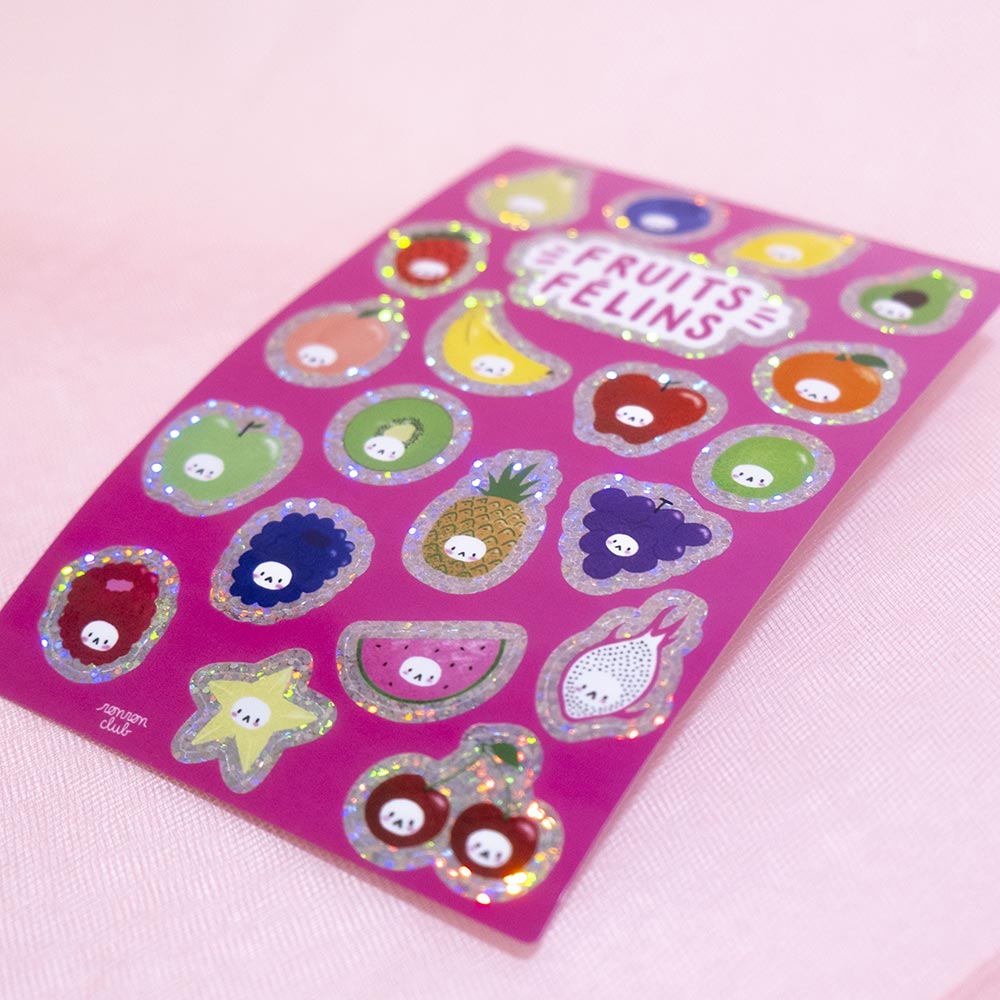 Feline Fruits Glitter Sticker Sheet 