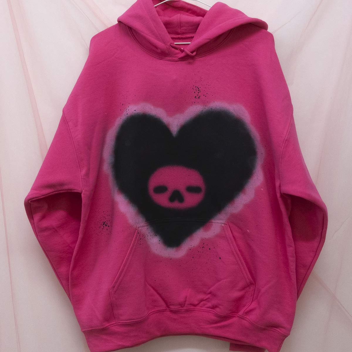 Spray Painted Black Heart Hoodie (L)