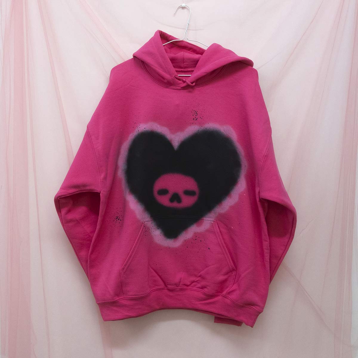 Spray Painted Black Heart Hoodie (L)