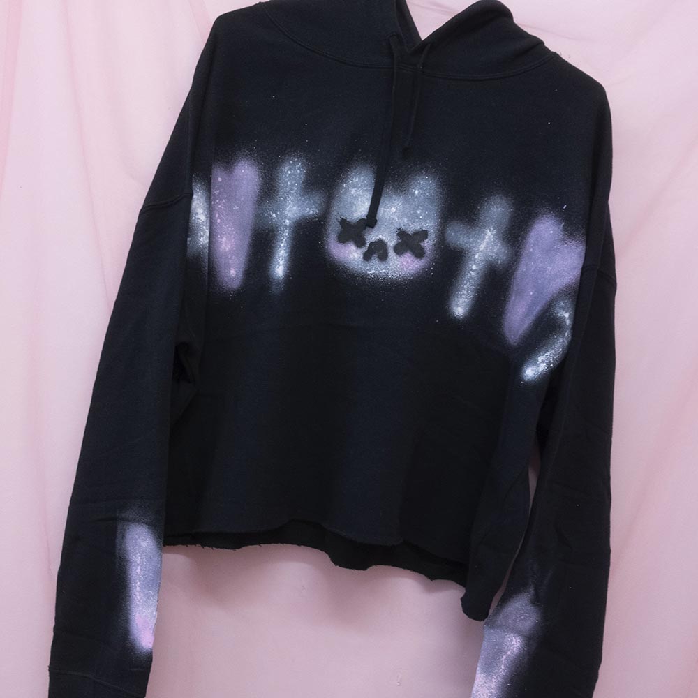 Chandail à capuchon coupé "✝ Chat ✝" unique (XL)