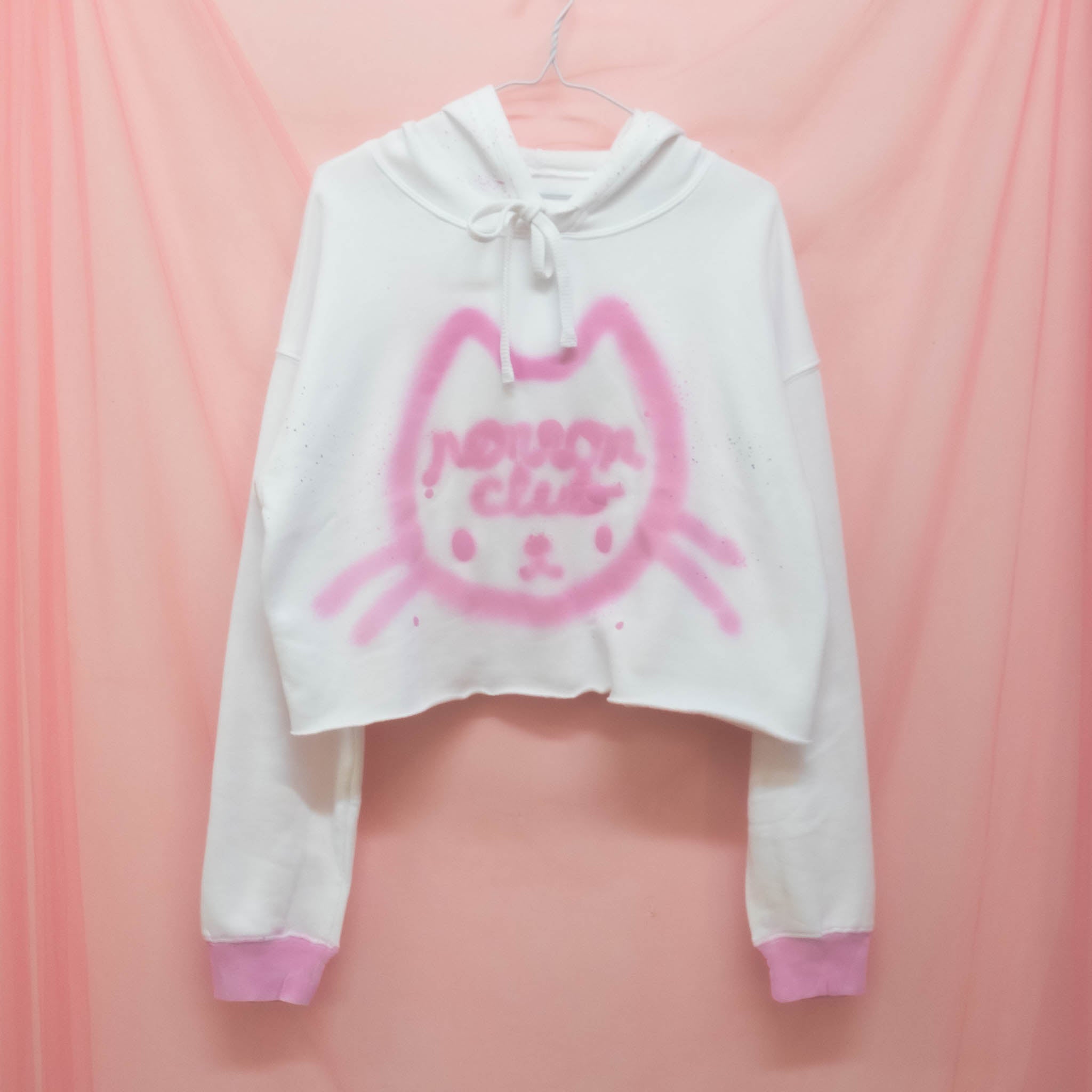 Chandail à capuchon coupé "Chat qui pense à Ronron club" unique (M)