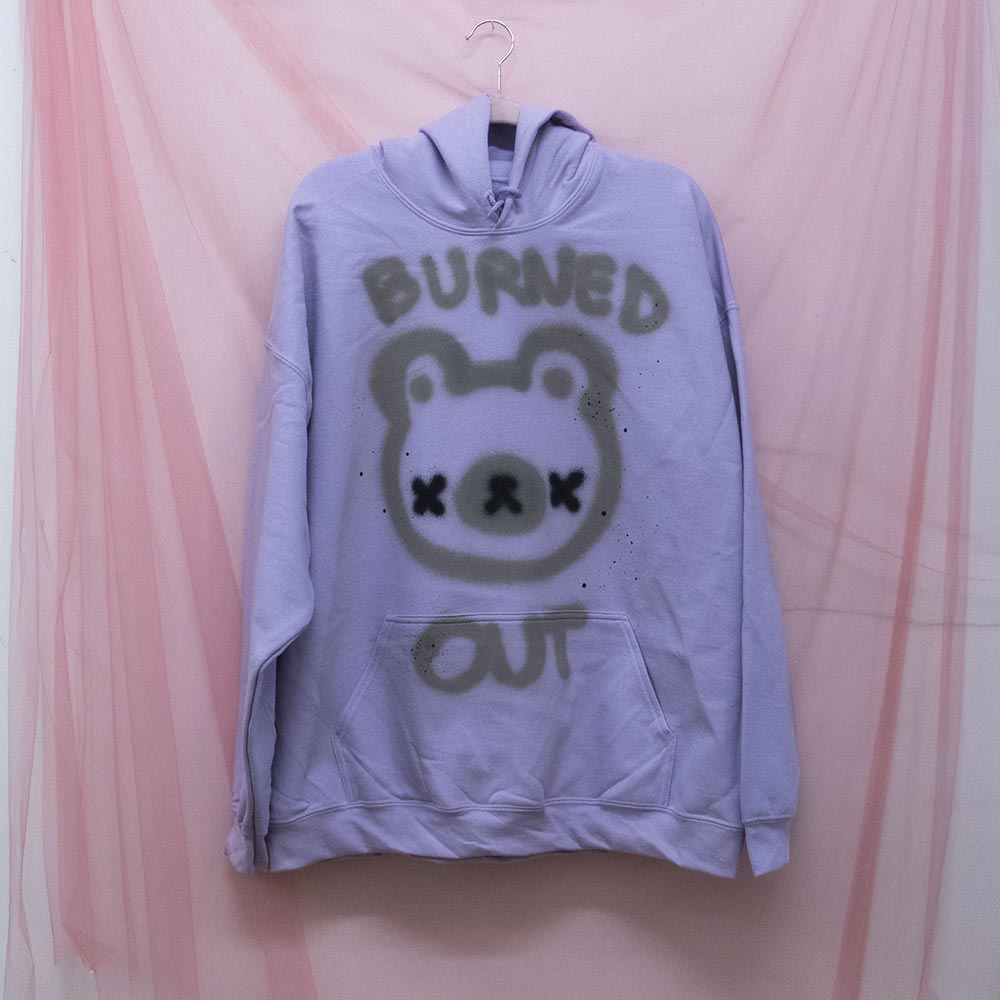 Burned Out Teddy Spray Painted Fleece Hoodie (2XL)