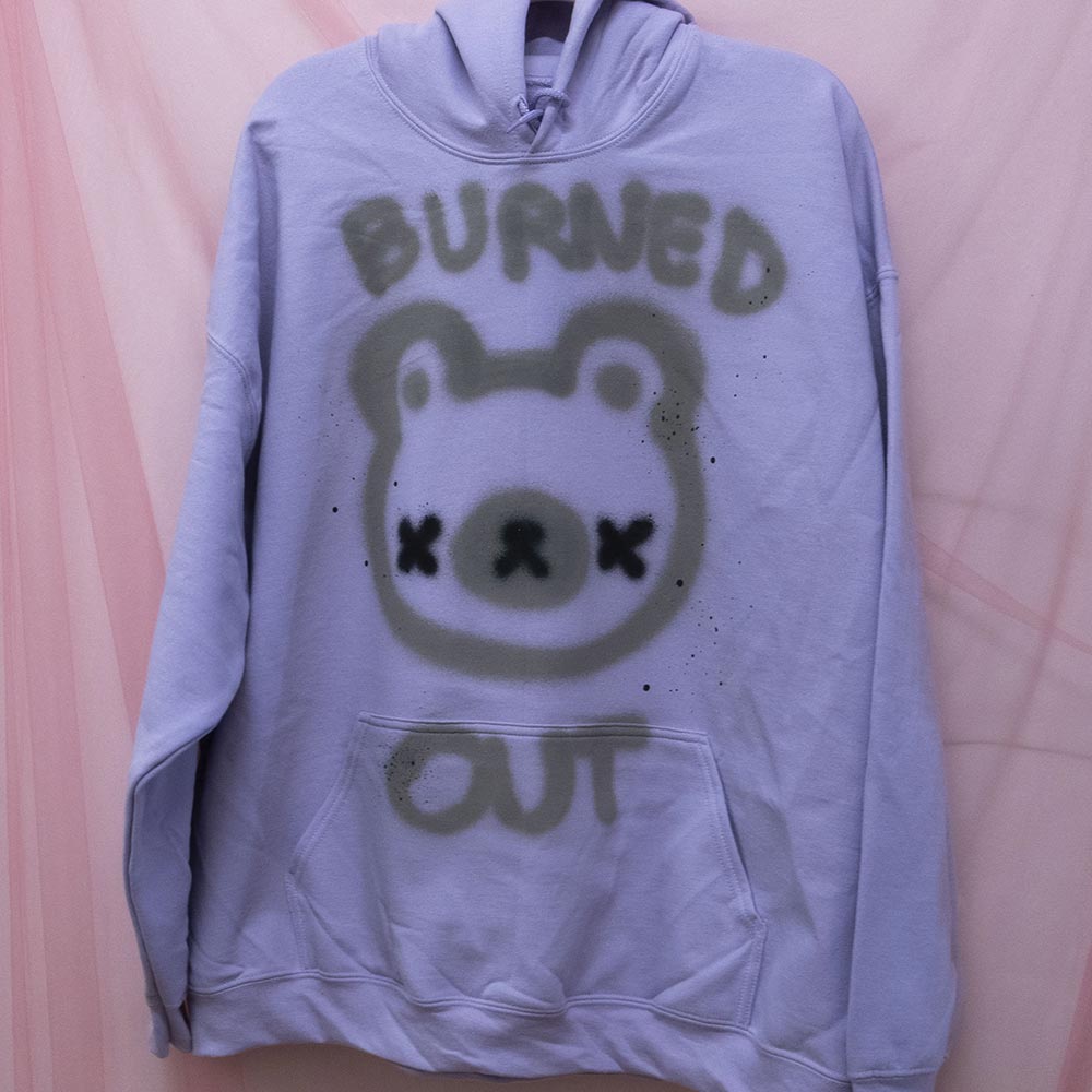 Burned Out Teddy Spray Painted Fleece Hoodie (2XL)