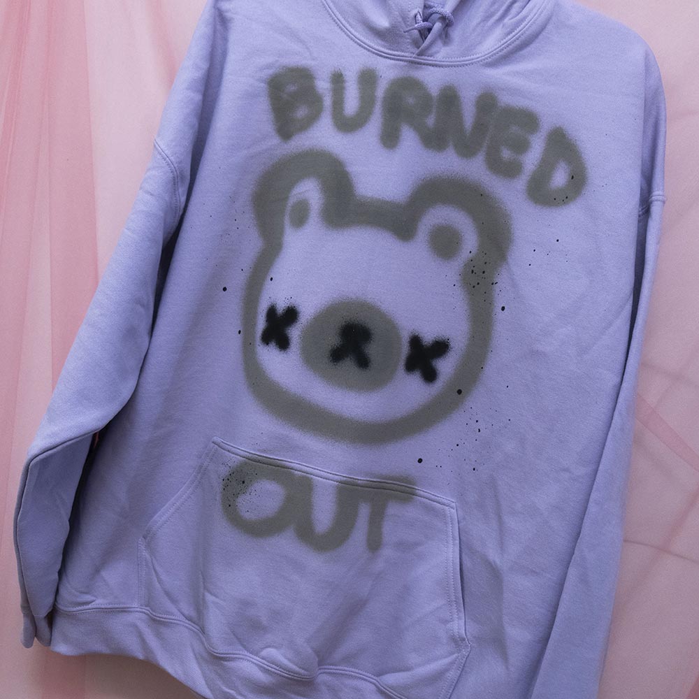 Burned Out Teddy Spray Painted Fleece Hoodie (2XL)