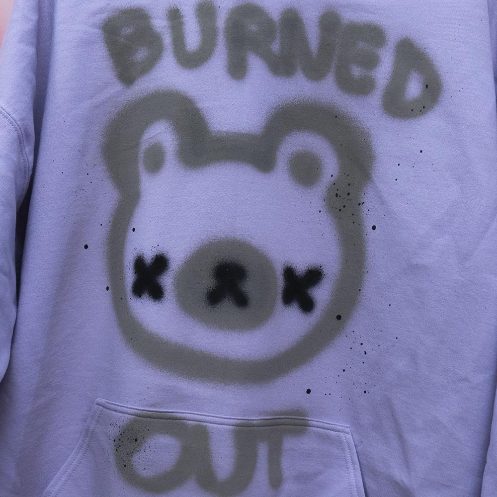 Burned Out Teddy Spray Painted Fleece Hoodie (2XL)