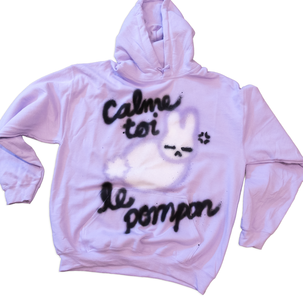 Chandail à capuchon "Calme-toi le pompon", taille unique large