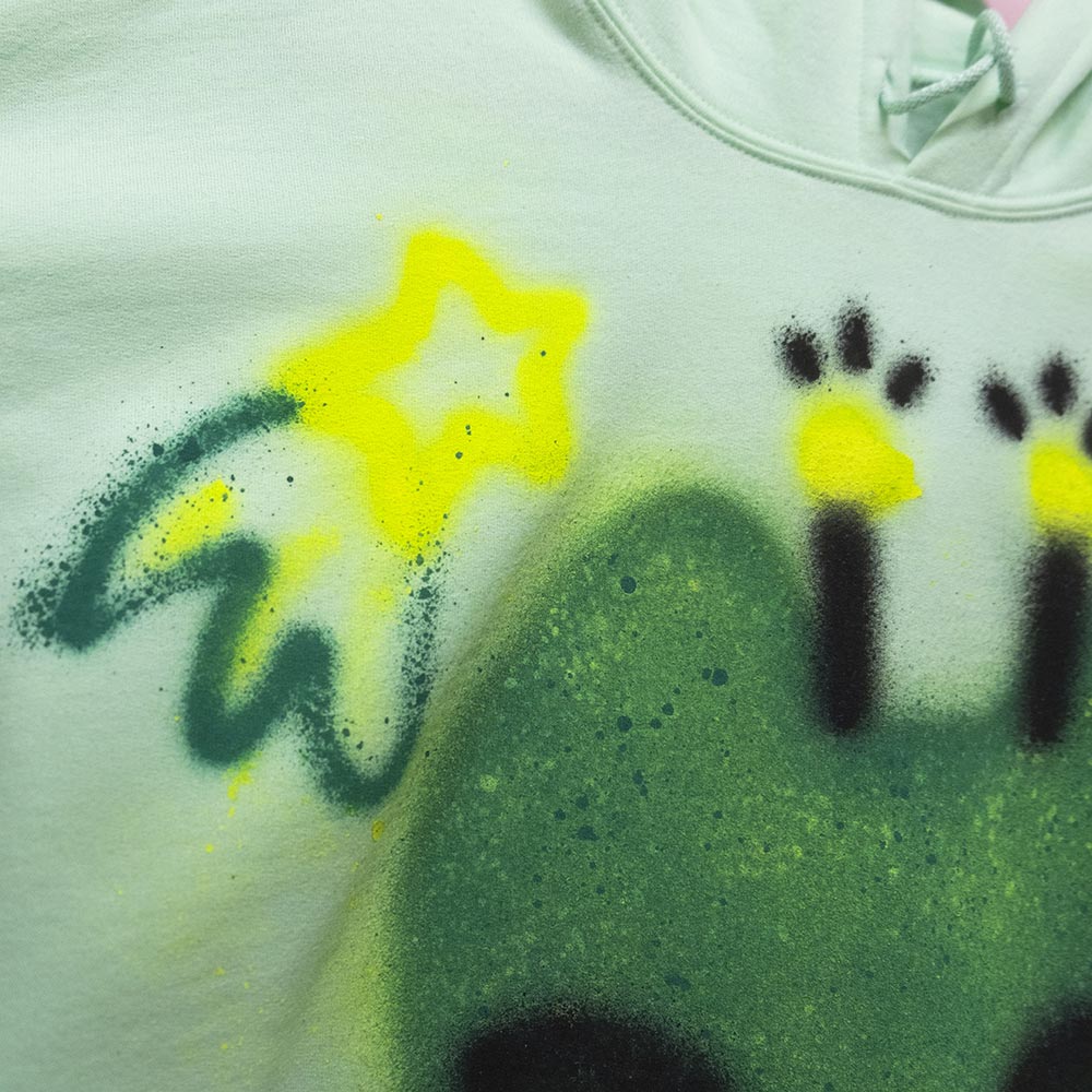 UFO Alien Cat Spray Painted Fleece Hoodie (L)