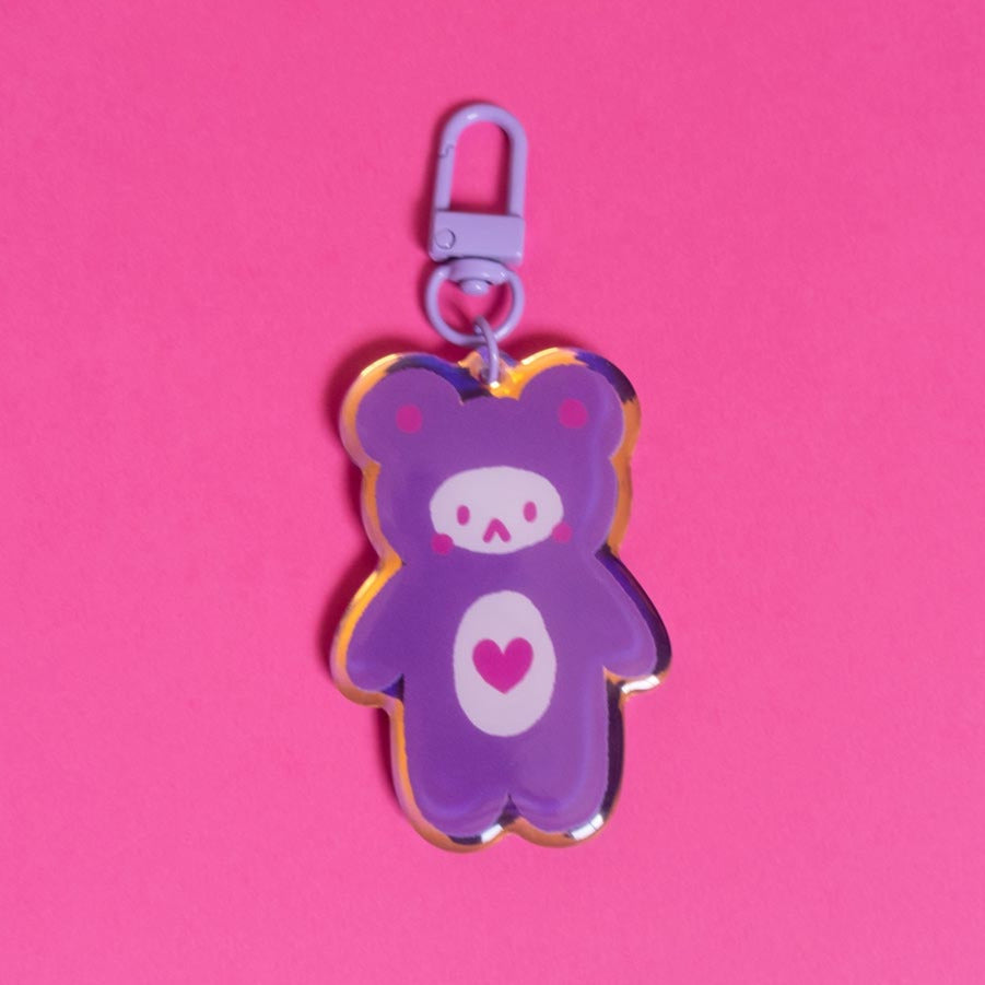 Iridescent teddy bear epoxy keychain 2.5"
