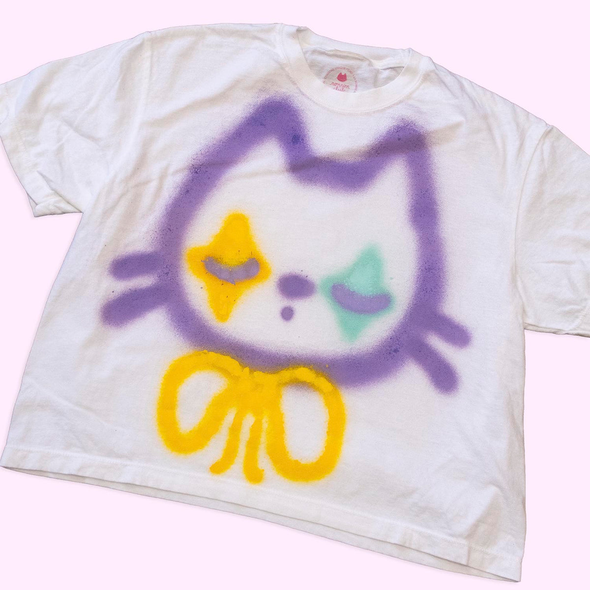 Unique "Cat Clown with Closed Eyes" Boxy T-Shirt, medium size