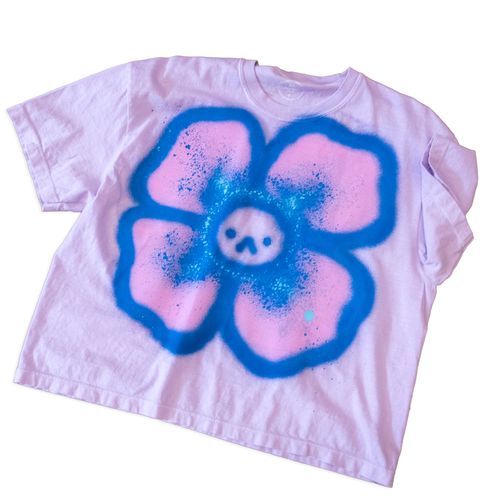 Unique "Feline Flower" Boxy T-Shirt, large size