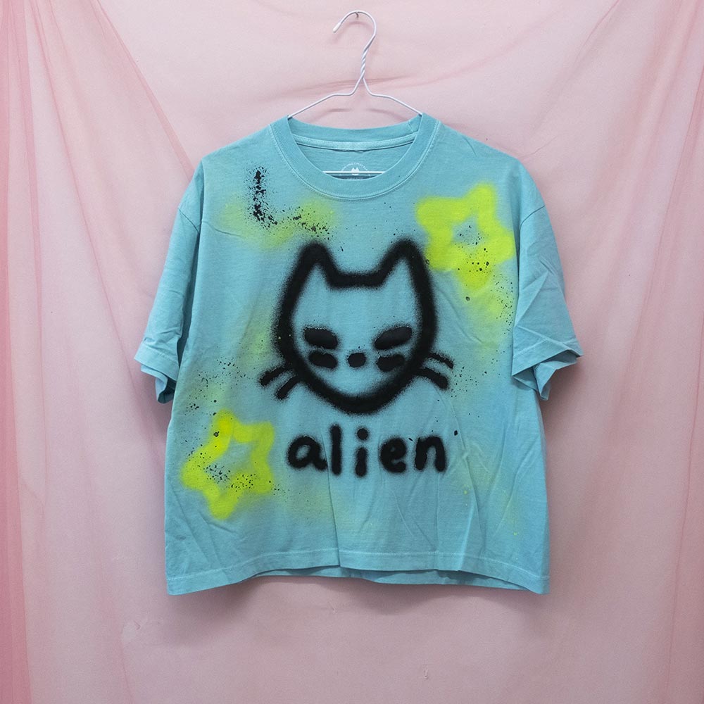 T-shirt boxy "Chat alien" unique (L)