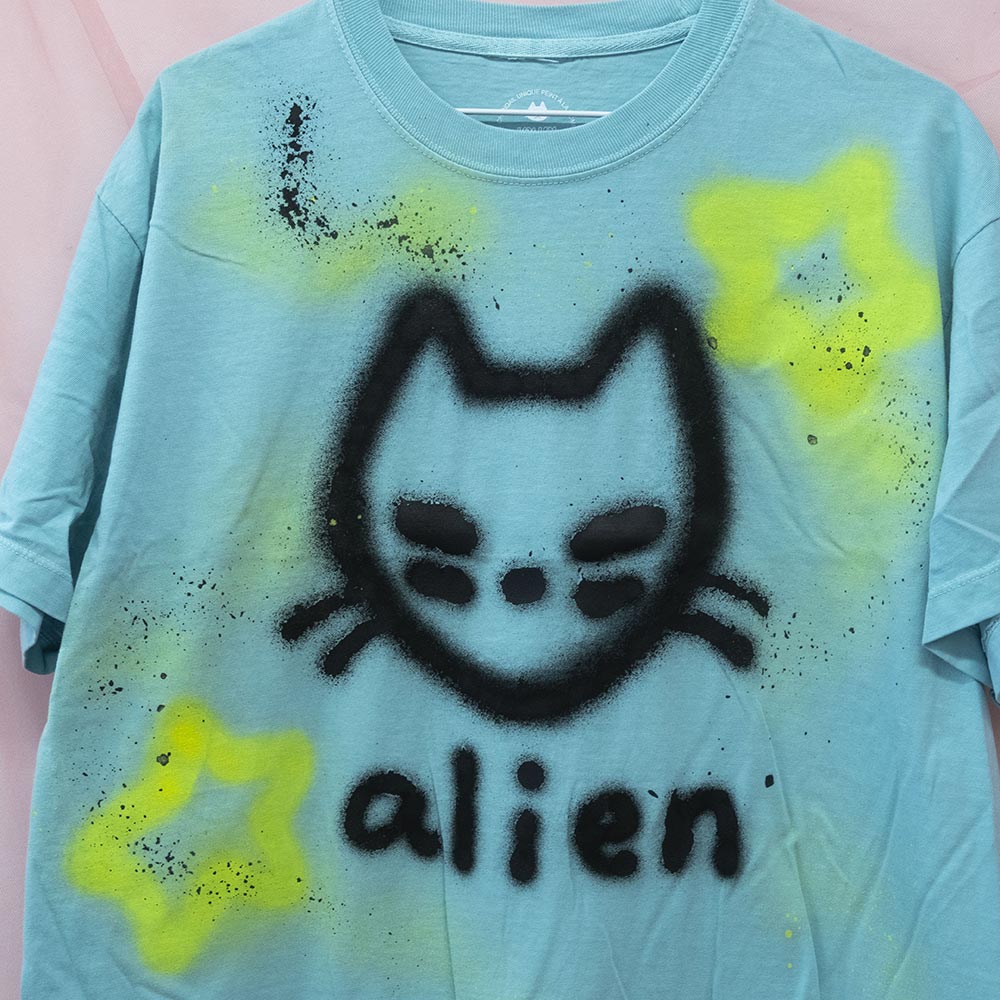 T-shirt boxy "Chat alien" unique (L)