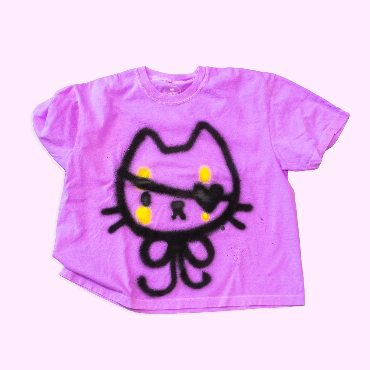 T-shirt boxy "Chat pirate néon", taille unique medium