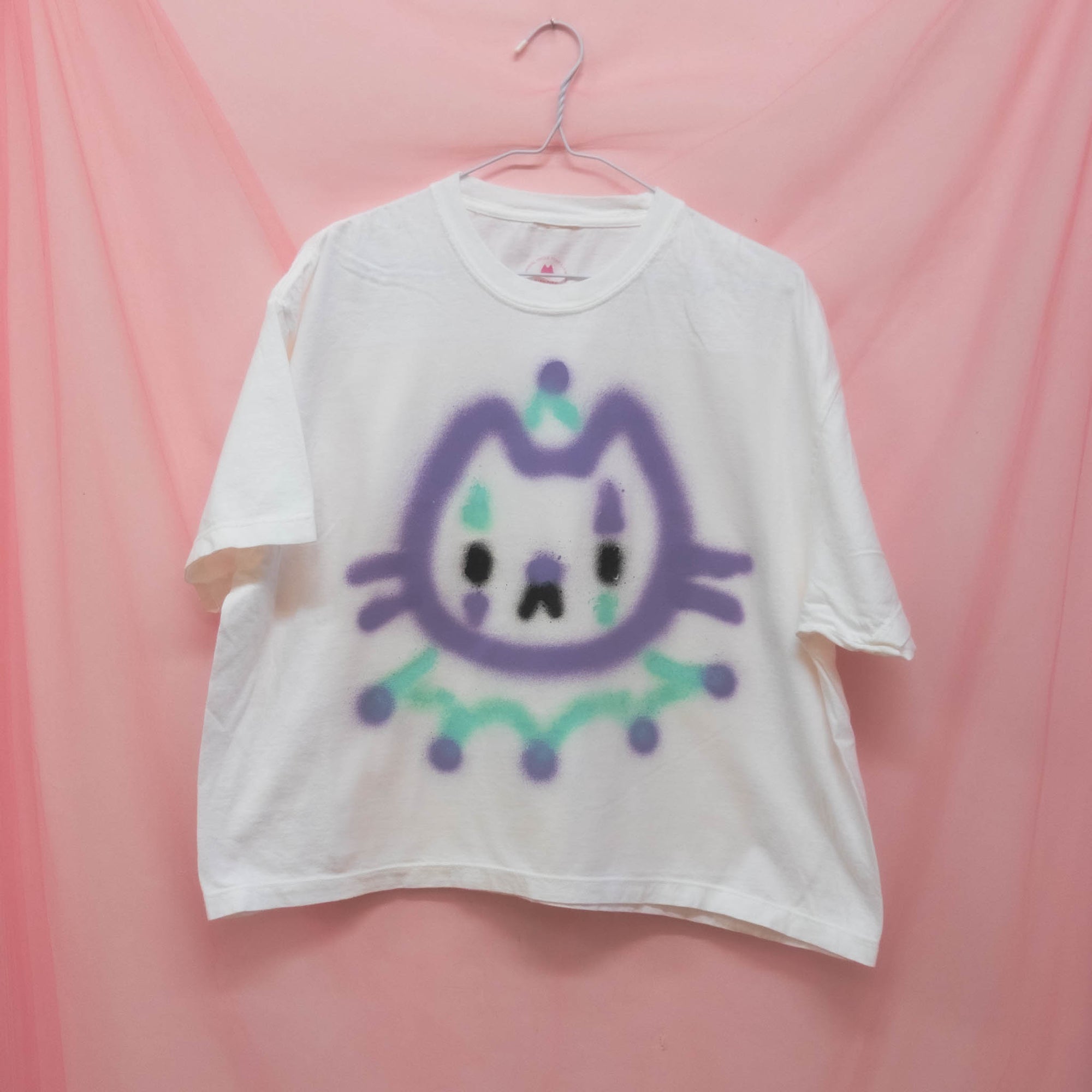 T-shirt boxy "Chat clown pastel" unique (XL)
