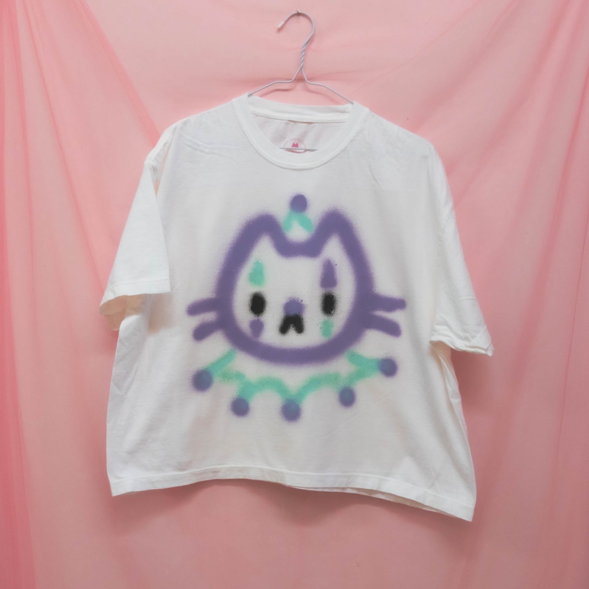 T-shirt boxy "Chat clown pastel" unique (XL)