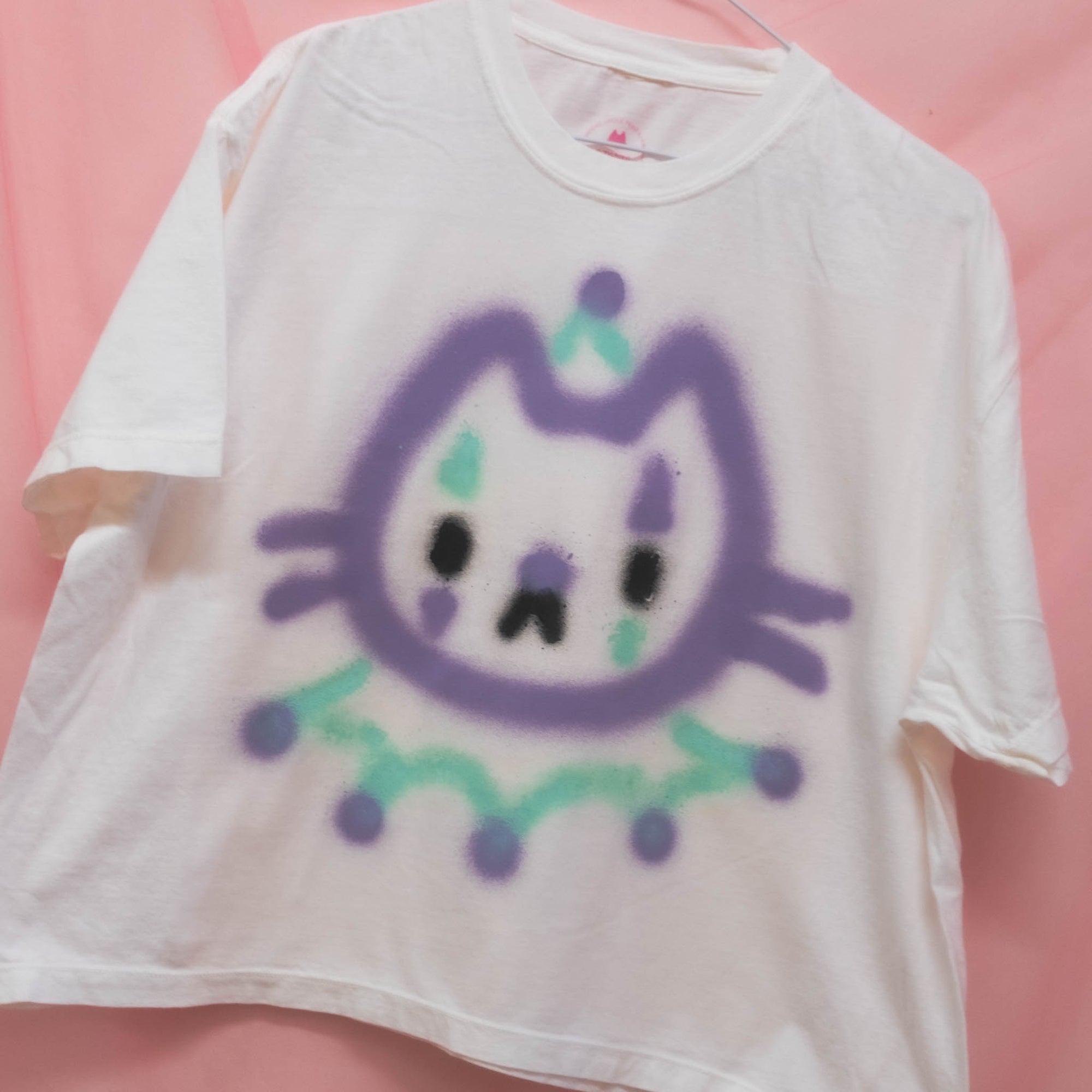 T-shirt boxy "Chat clown pastel" unique (XL)