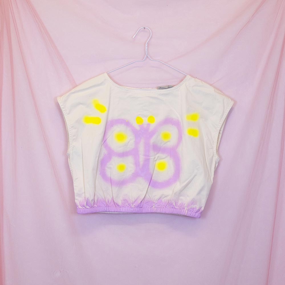 Camisole upcyclée "Papillon" beige