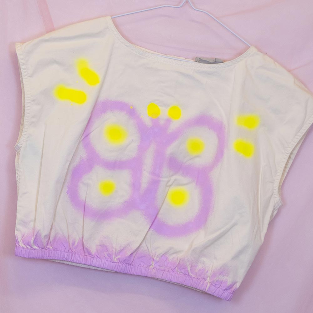 Camisole upcyclée "Papillon" beige