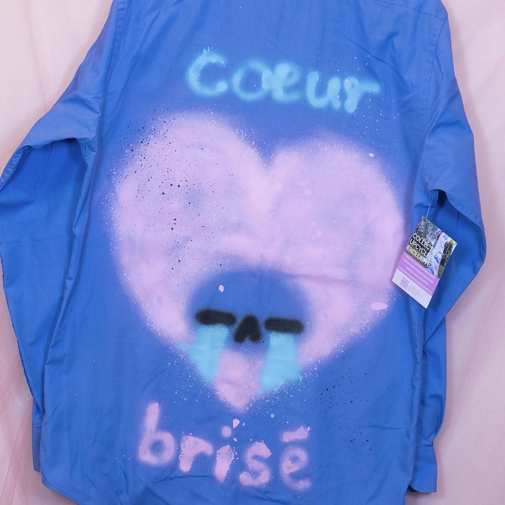 Chemise upcyclée "Coeur brisé" bleue