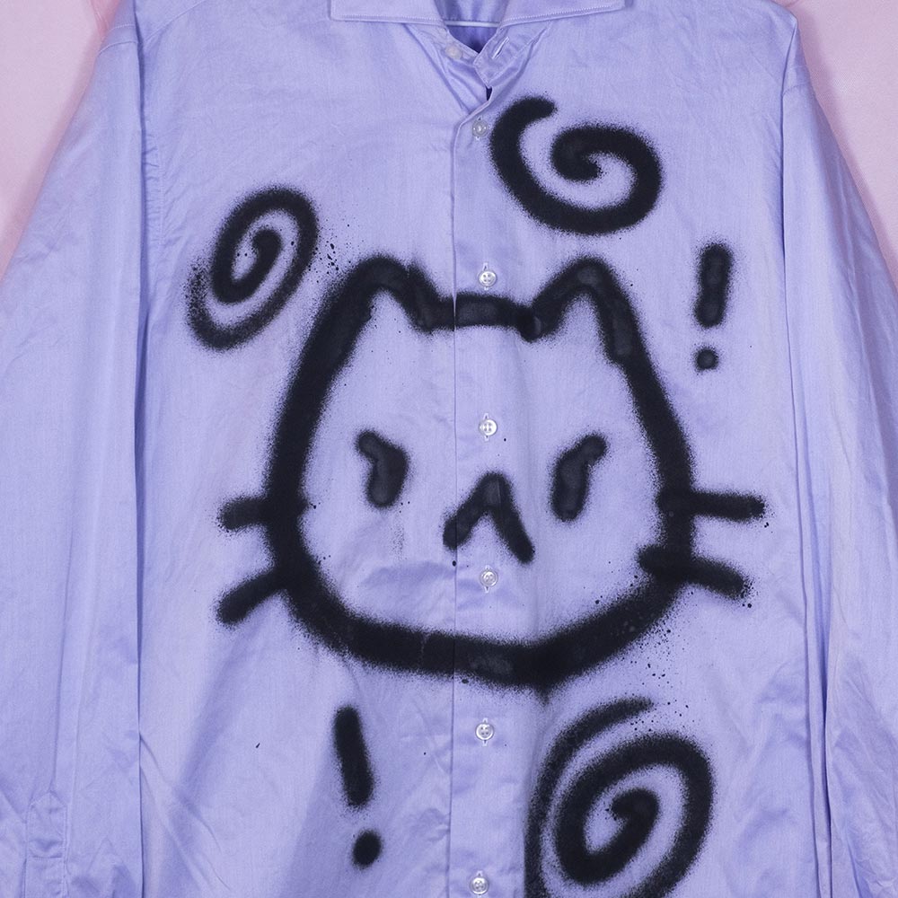 Upcycled "BACK OFF" lilac shirt