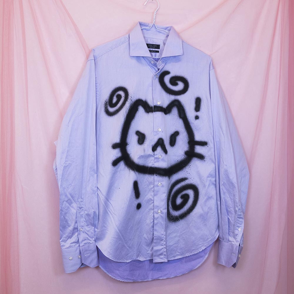 Chemise upcyclée "BACK OFF" lilas