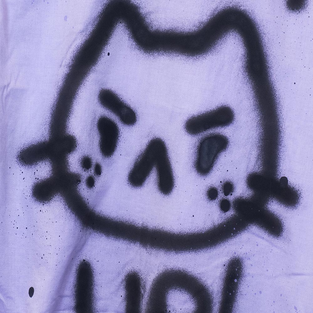 Upcycled "SHUT UP" lilac shirt