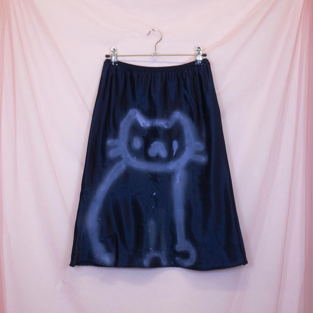 Jupe upcyclée "Chat nocturne" bleue