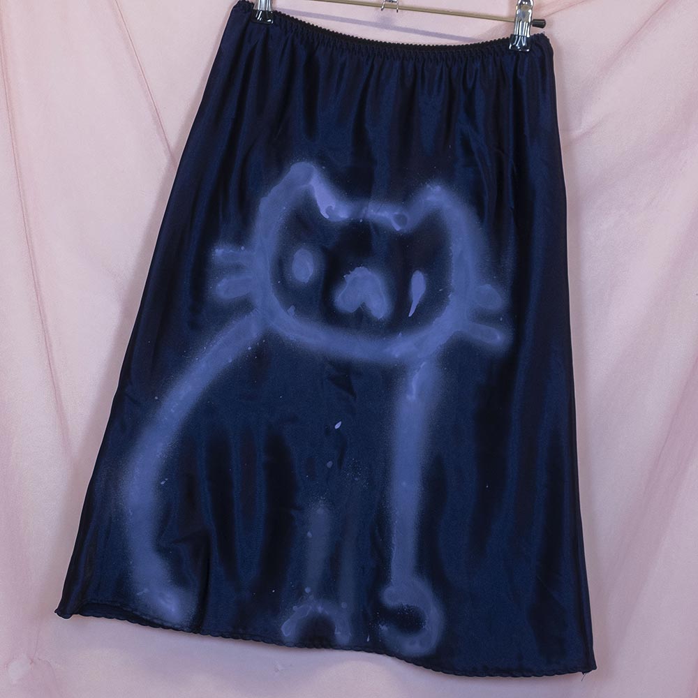 Jupe upcyclée "Chat nocturne" bleue