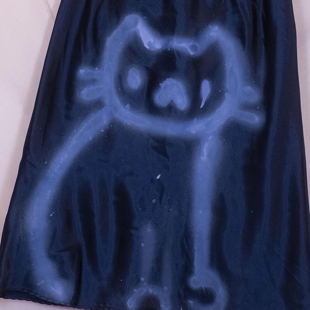 Jupe upcyclée "Chat nocturne" bleue