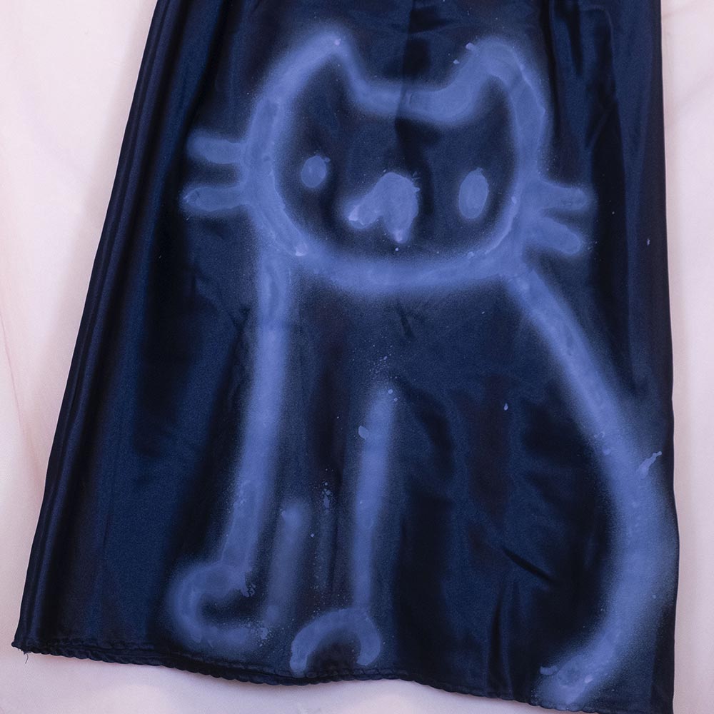 Jupe upcyclée "Chat nocturne" bleue