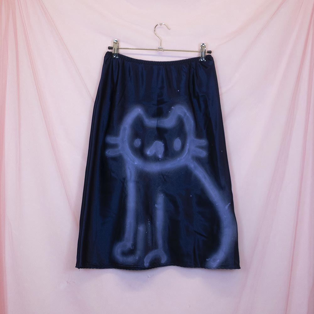 Jupe upcyclée "Chat nocturne" bleue